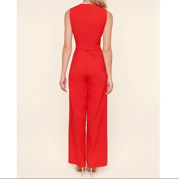 Fire Red Sleeveless Front Zipper Jumpsuit - Picture 2 of 2